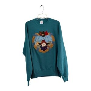 Vintage 80s Autumn Applique Sweatshirt Womens XL Scarecrow Pumpkin Granny Core